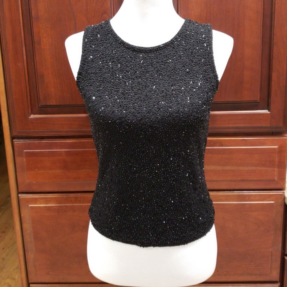 Ladies sleeveless Ann Taylor black beaded top